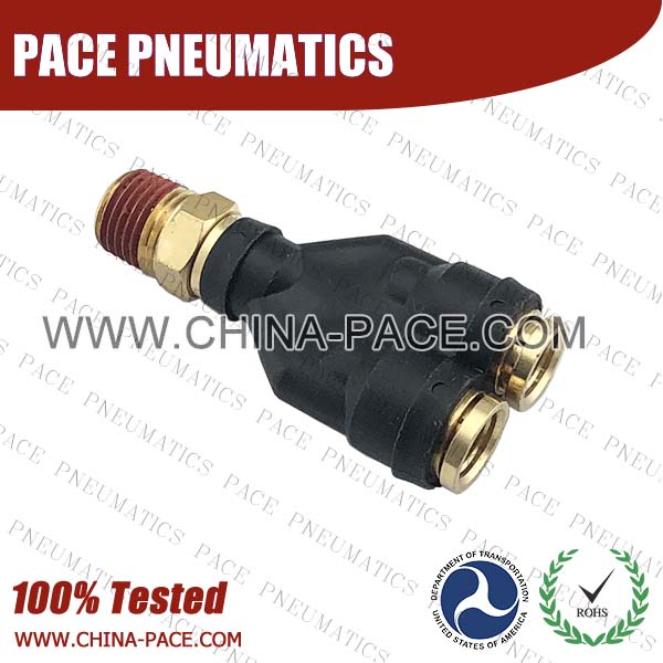 Male Y Composite DOT Push To Connect Air Brake Fittings, Plastic DOT Push In Air Brake Tube Fittings, DOT Approved Composite Push To Connect Fittings, DOT Fittings, DOT Air Line Fittings, Air Brake Parts